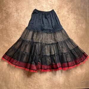Vintage 50s Stern-Maid Black Red Tiered Layered Crinoline Skirt Goth Steampunk